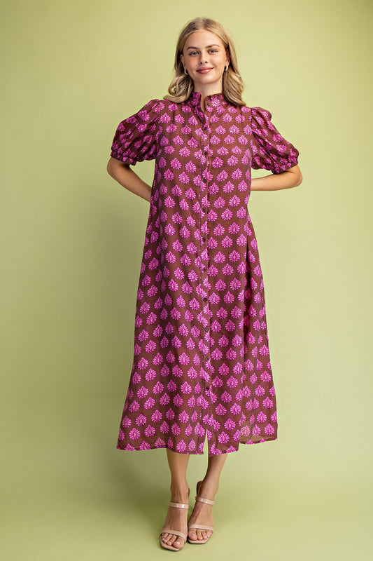 Mya Fall Midi Dress (Brown)
