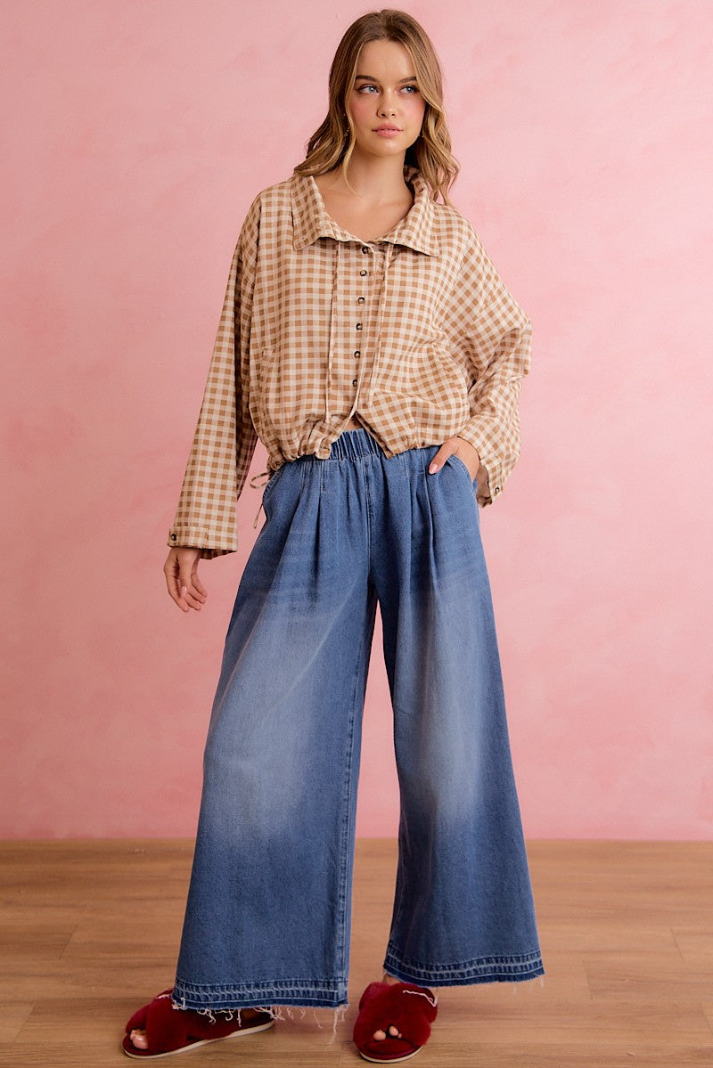 Mocha Gingham Button Up Windbreaker