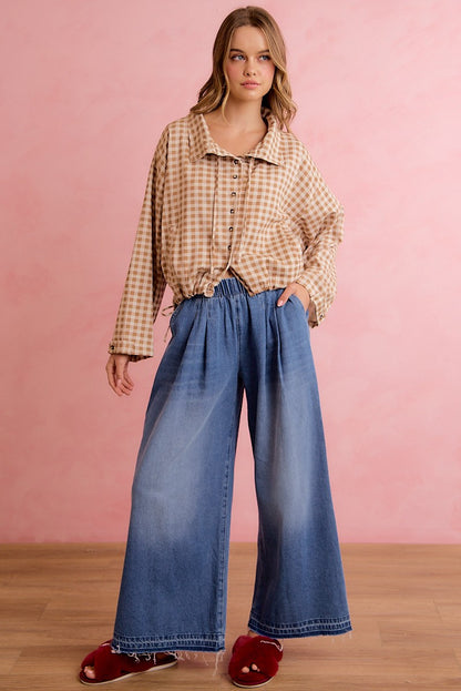Mocha Gingham Button Up Windbreaker