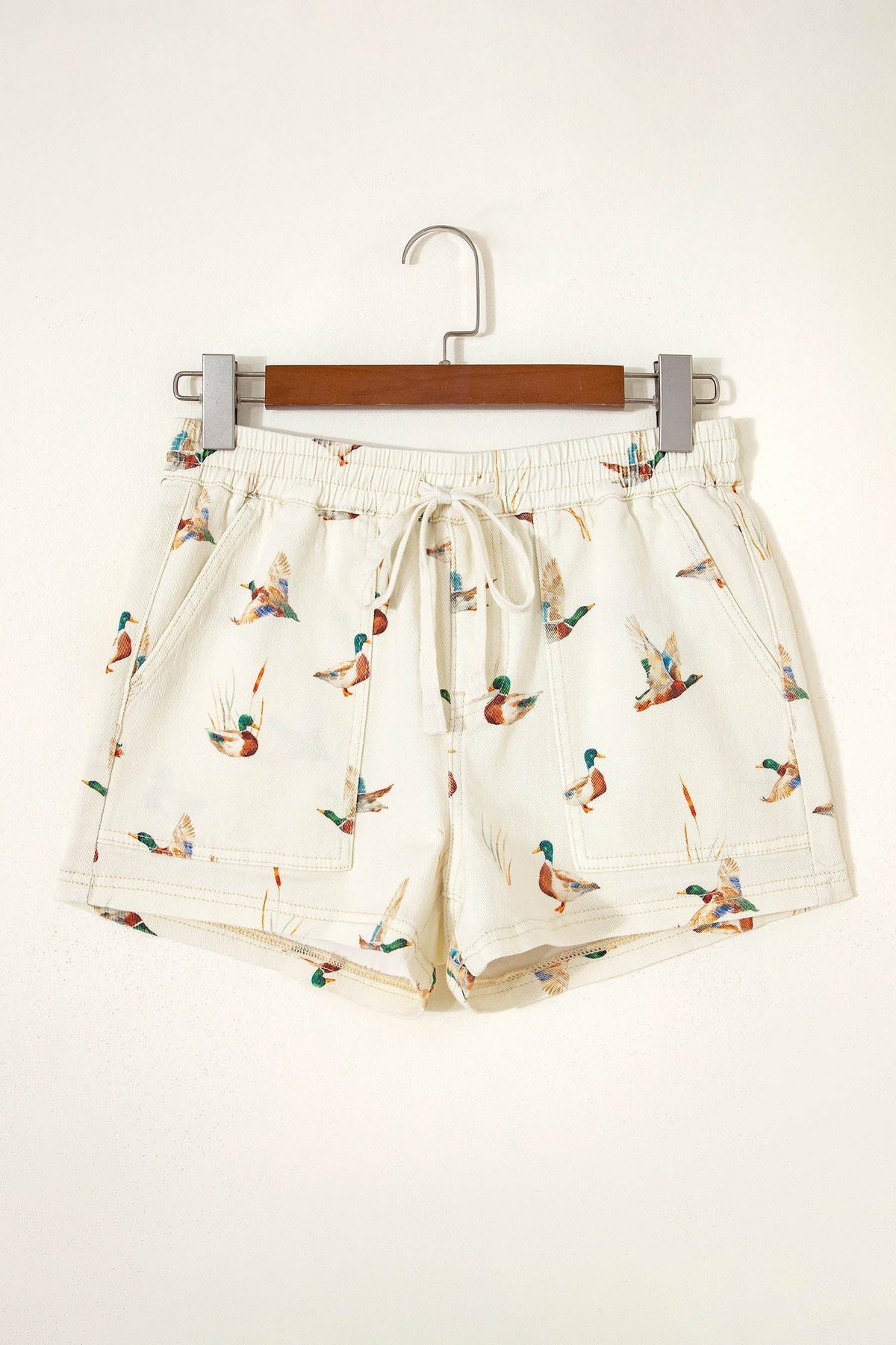 Mallard Print Drawstring Shorts (Cream)