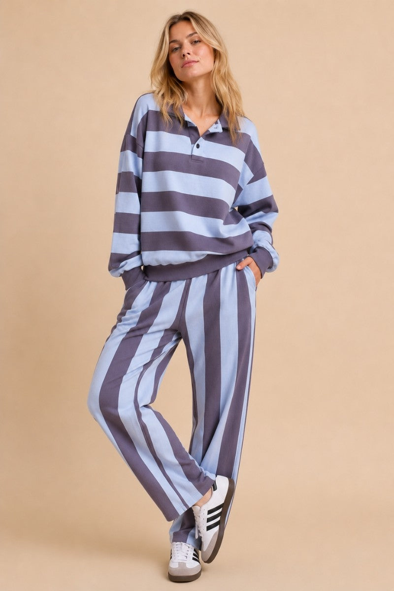Hey Anna Striped Long Sleeve Set (Blue)