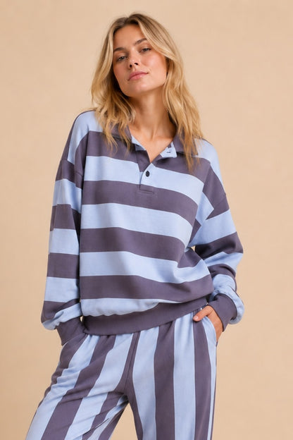 Hey Anna Striped Long Sleeve Set (Blue)