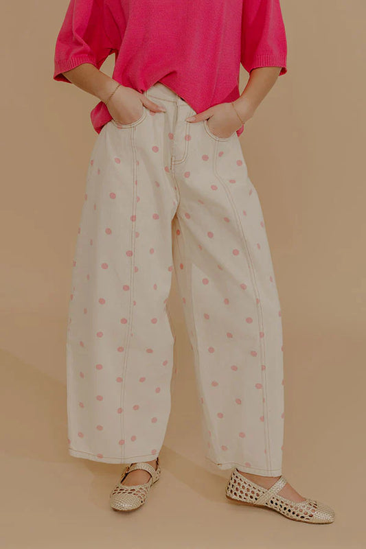 Polka Dot Barrel Jeans (Pink/Cream)