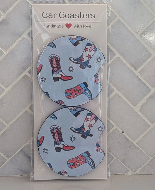 USA Cowgirl Boots Car Coasters
