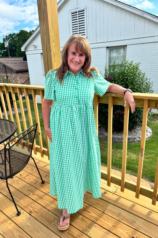 Merry Gingham Dress (Green)