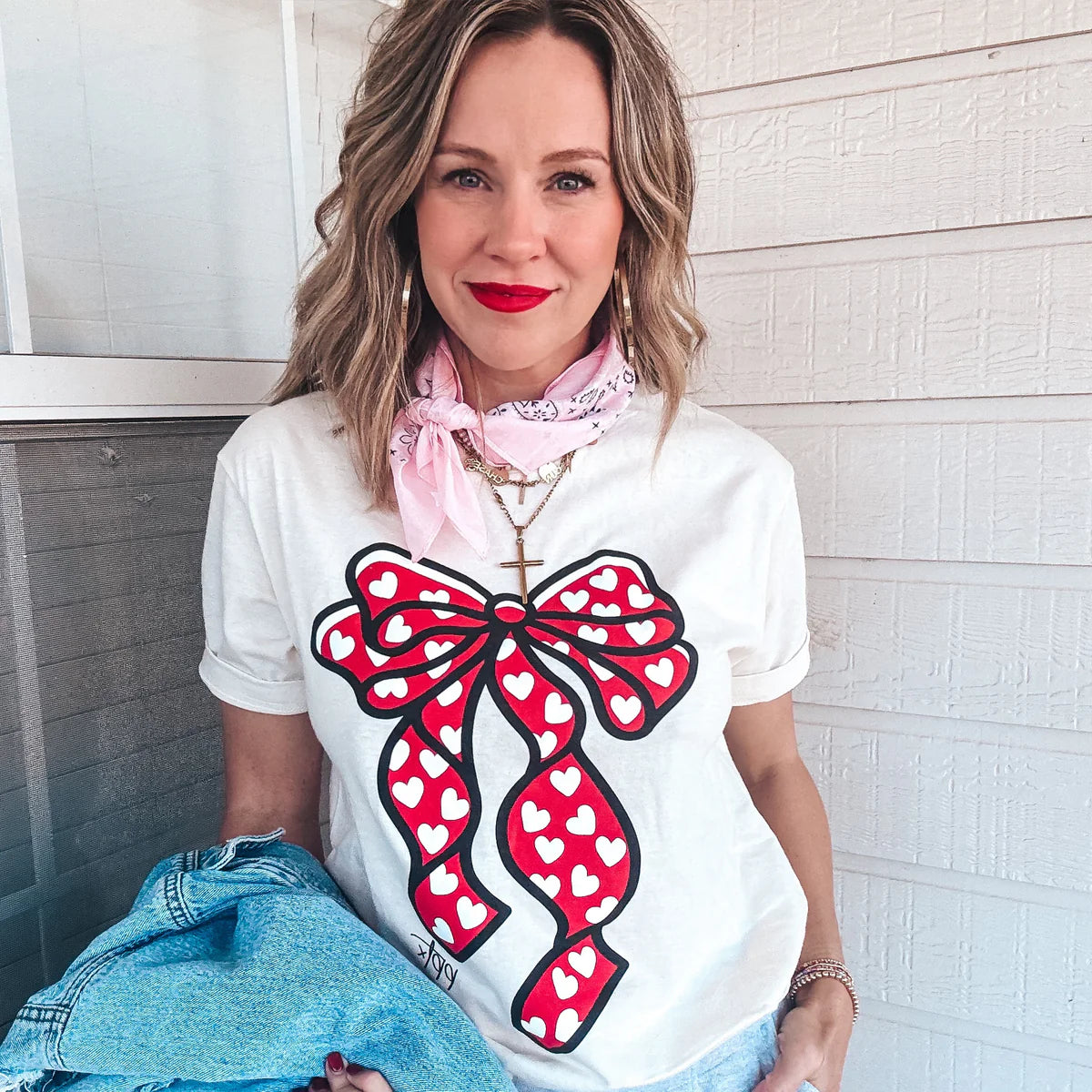 Heart Bow Graphic Tee (White)