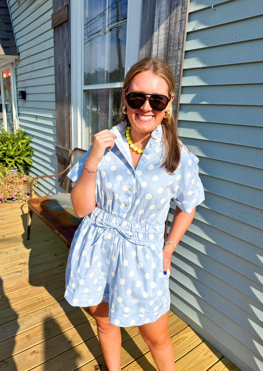 Powder Blue Dot Romper