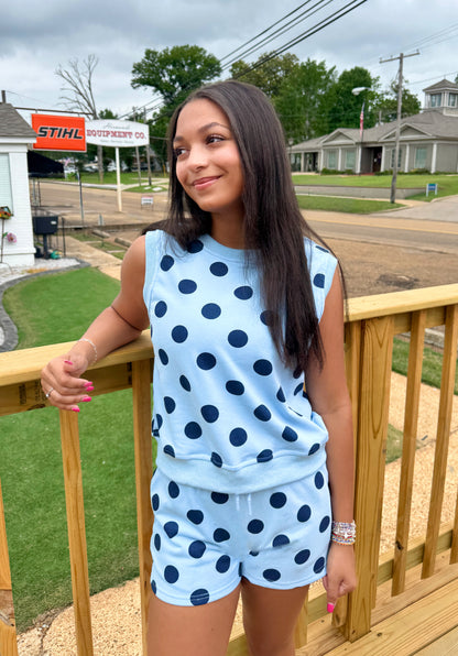 Coastal Polka Dot Lounge Set (Blue)