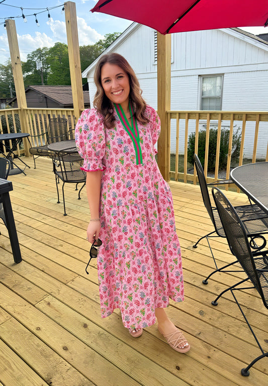 Sweet Blooms Midi Dress (Pink)