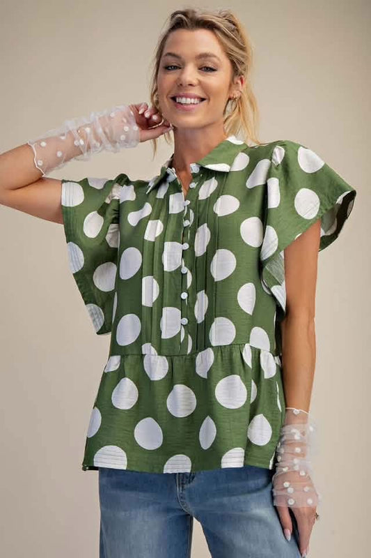 Falling For Dots Blouse (Olive)