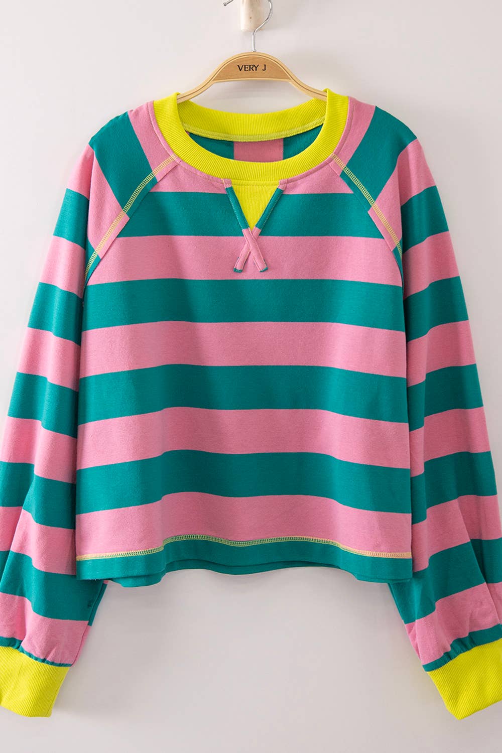Keep It Casual Stripe Pullover (Teal/Pink)