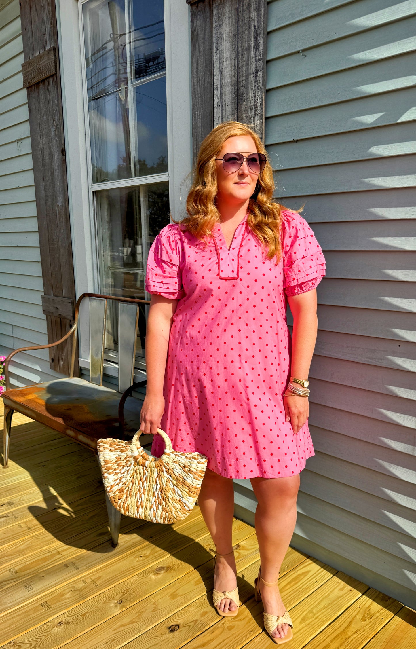 Sweetpea Polka Dot Puff Dress (Pink)