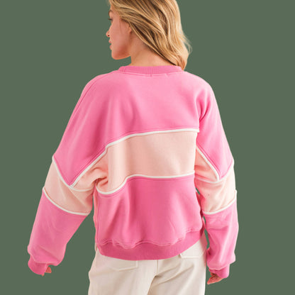 Cozy Color Block Pullover (Pink)