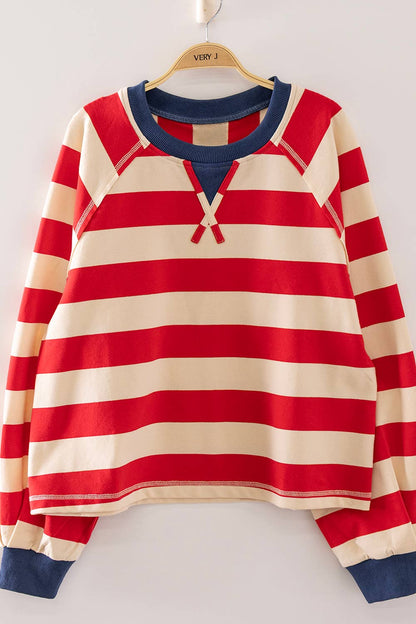 Keep It Casual Stripe Pullover (Red/Navy)