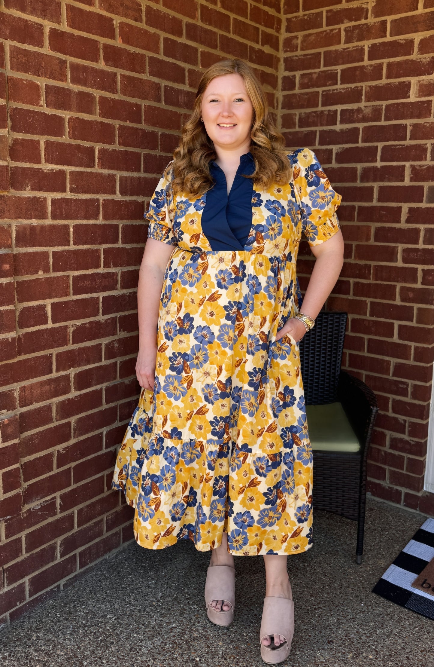 Wear It Well Floral Midi Dress ( Yellow)