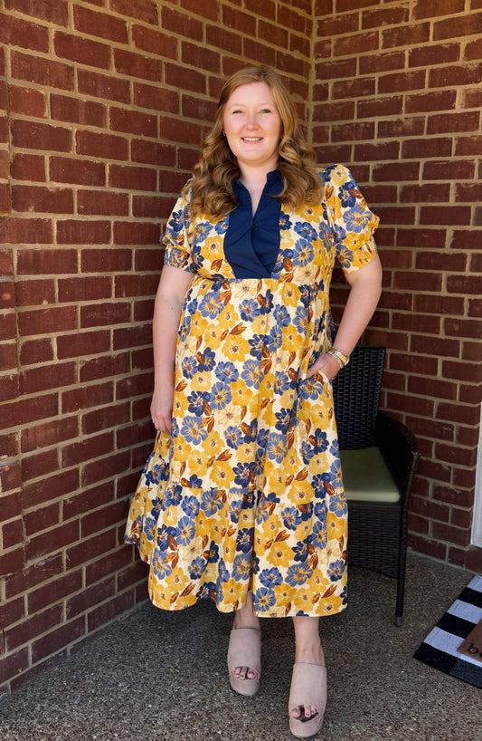 Wear It Well Floral Midi Dress ( Yellow)