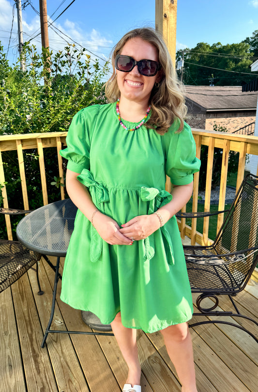 Sweet Clover Puff Sleeve Dress (Green)