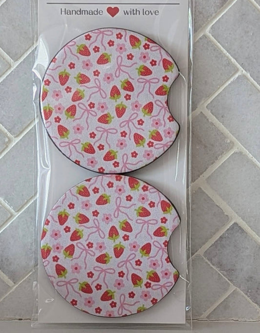 Strawberry Bow Car Coasters