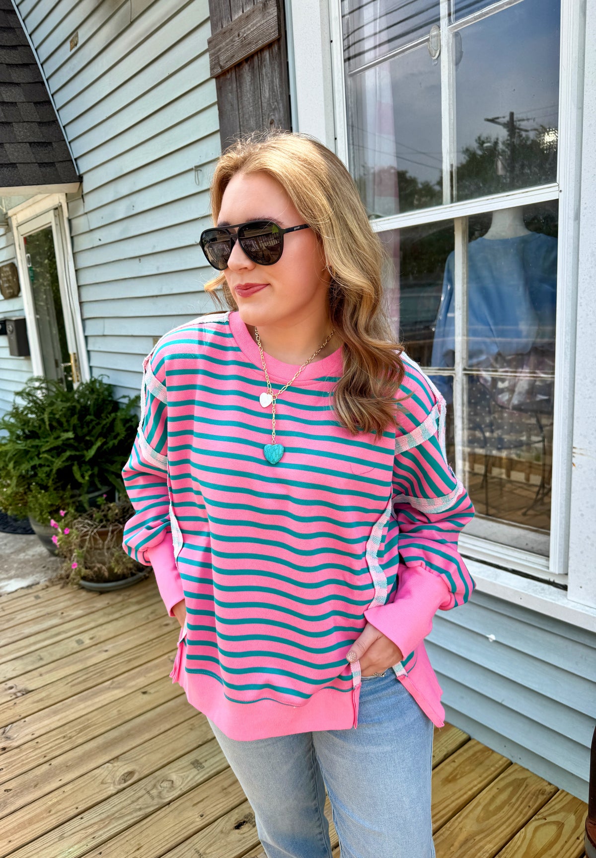 Candy Shop Striped Pullover (Pink/Teal)