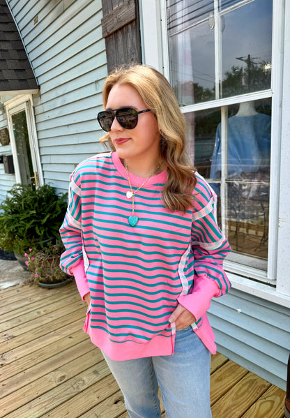 Candy Shop Striped Pullover (Pink/Teal)