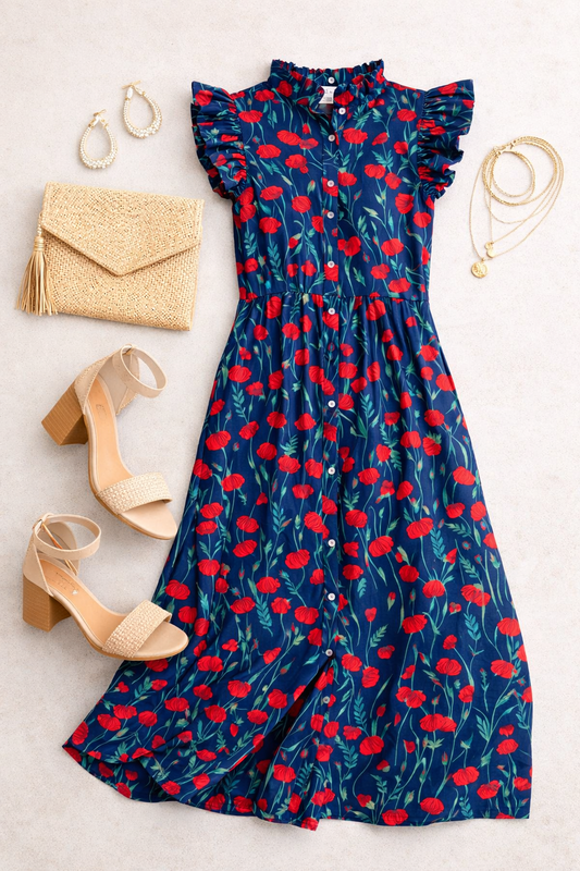 Poppy Midi Dress (Blue)