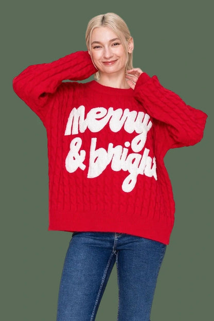 Merry + Bright Cable Knit Sweater (Red)
