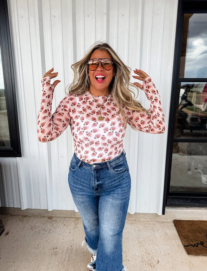 Bows + Footballs Mesh Top