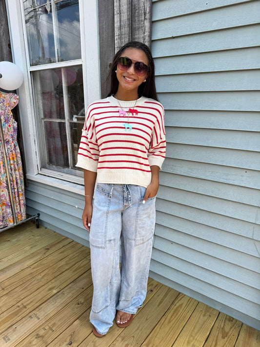 All American Girl Striped Sweater (Red)
