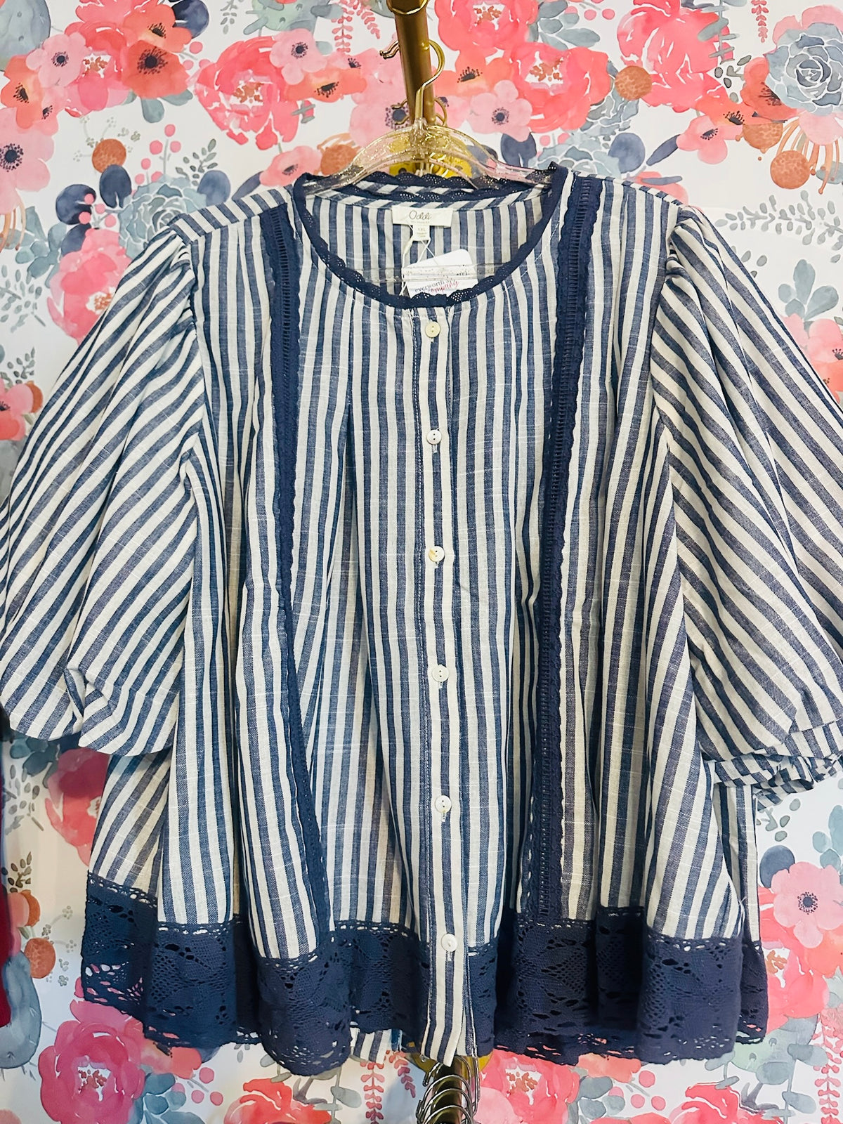 Stripes + Lace Blouse (Navy)