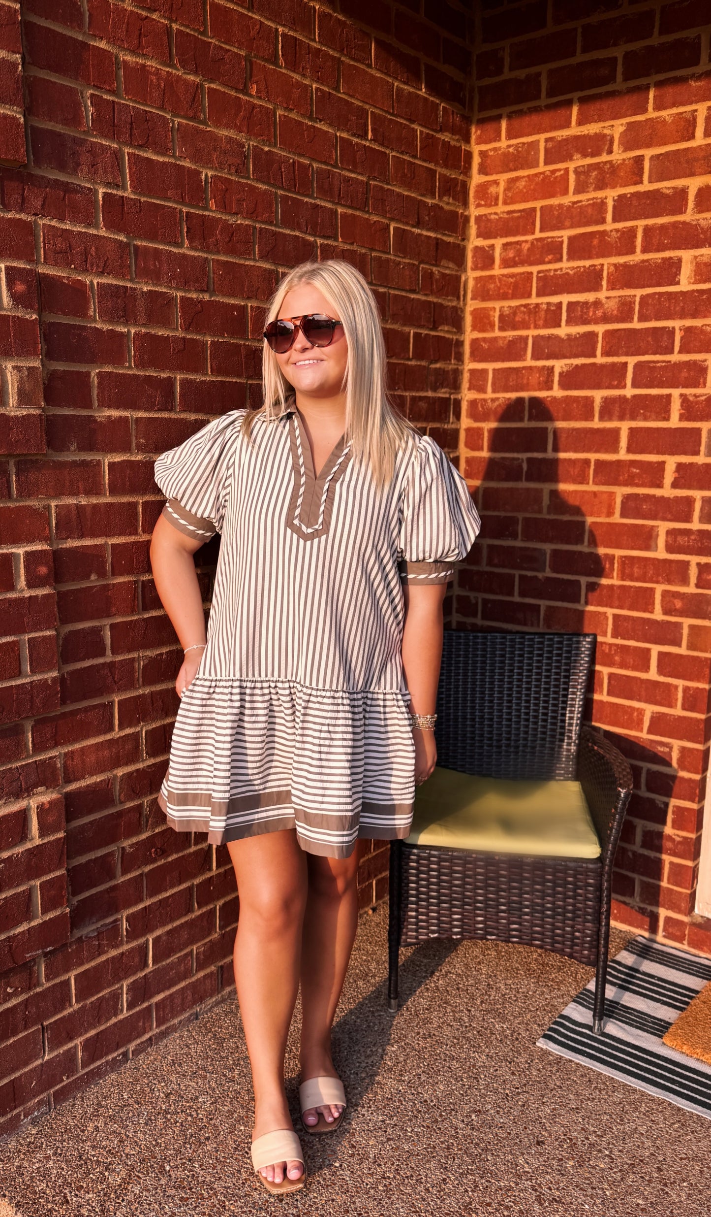 Karrie Striped Puff Sleeve Dress
