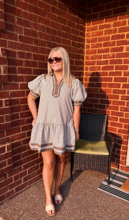 Karrie Striped Puff Sleeve Dress