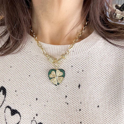 Elaine Lucky Clover Heart Necklace