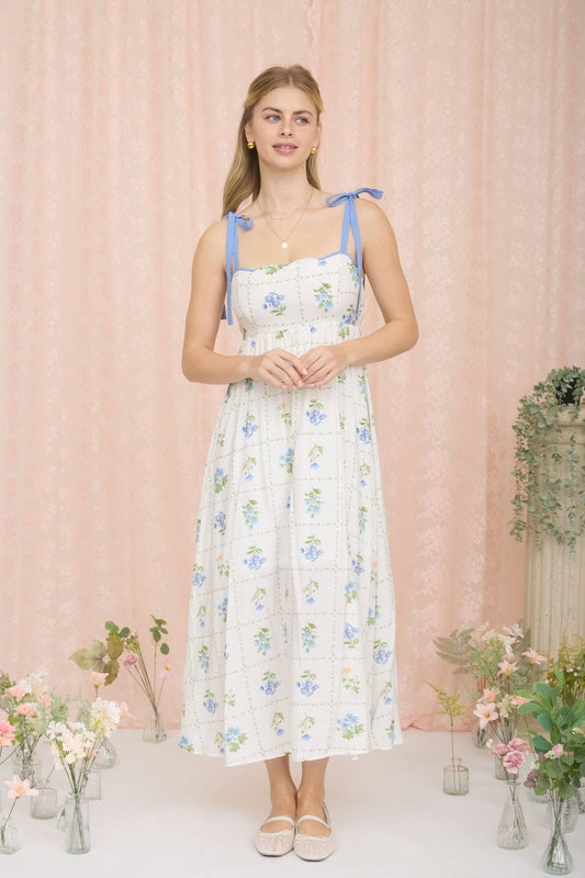 Floral Tile Midi Dress (Blue)
