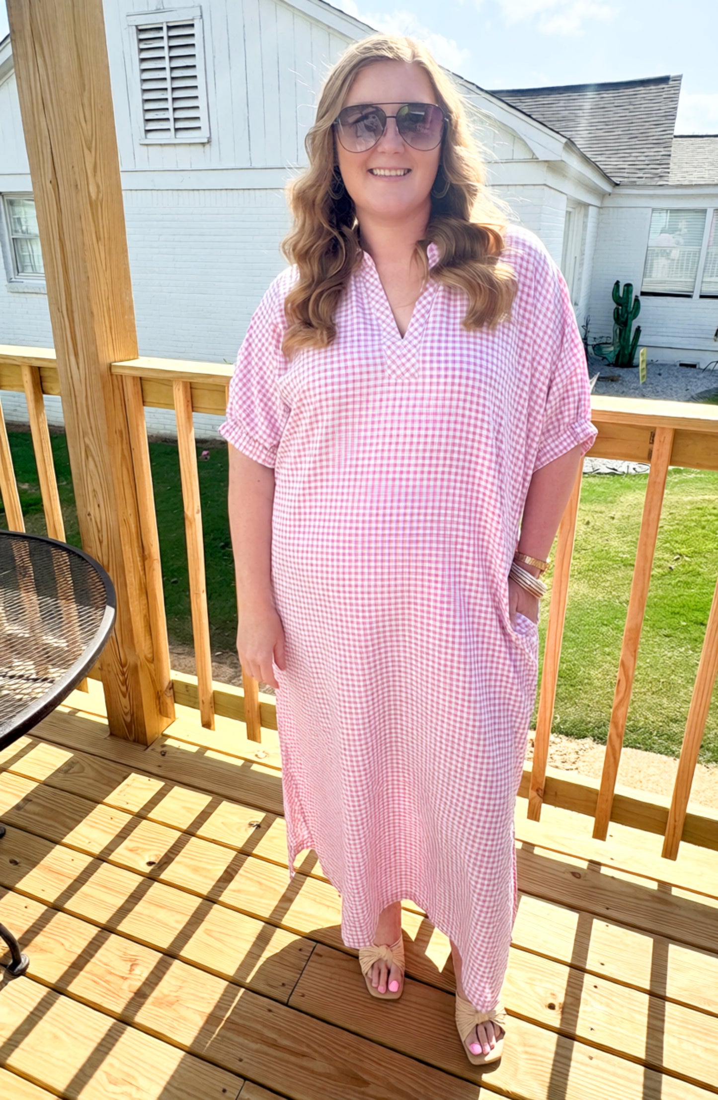 Pink Gingham Maxi Dress