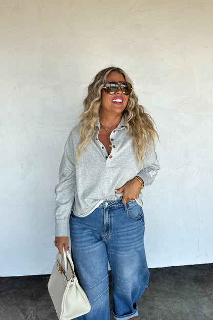 Marley Snap Button Pullover Top (Grey)