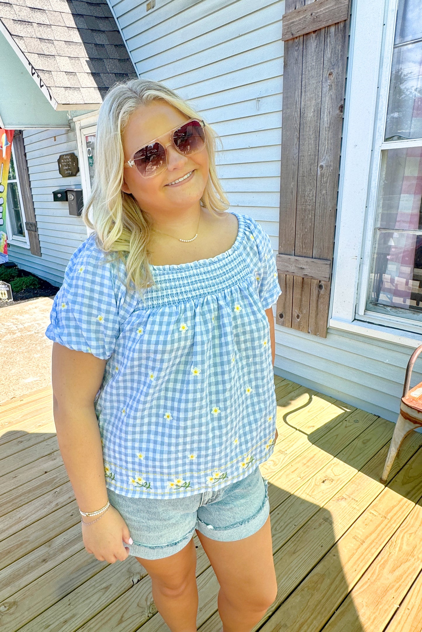 Wildflower Gingham Top (Blue)