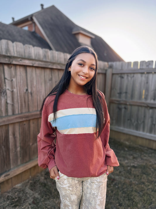 Color Mix Washed Pullover (Persimmon)