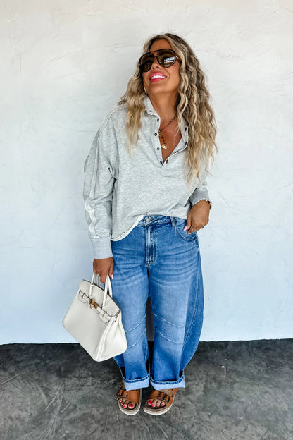 Marley Snap Button Pullover Top (Grey)