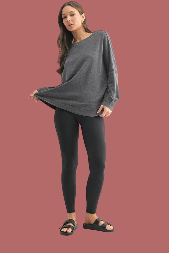 Waffle Knit Oversized Pullover (Black)