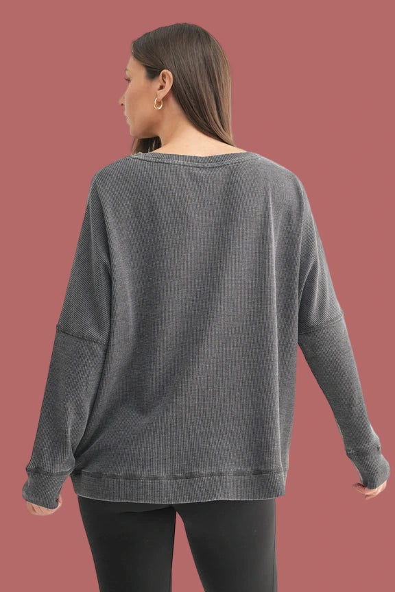 Waffle Knit Oversized Pullover (Black)