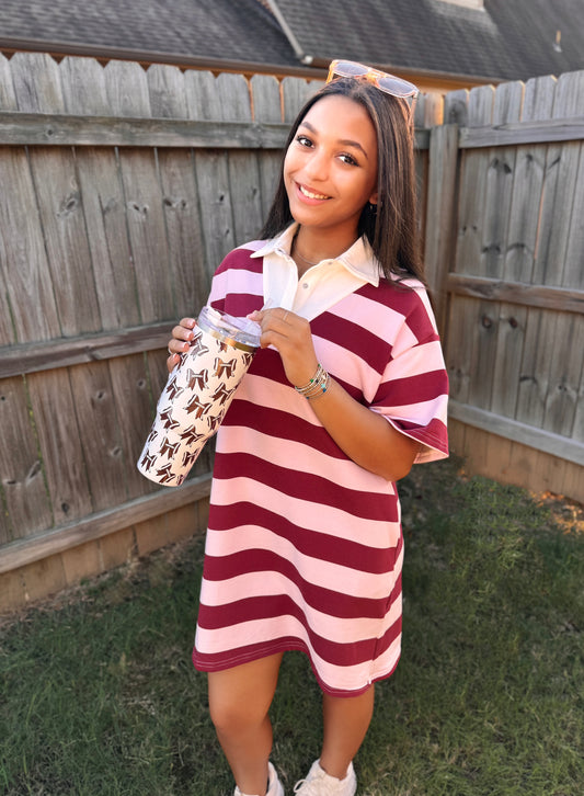 Track Star Striped Dress (Burgundy)