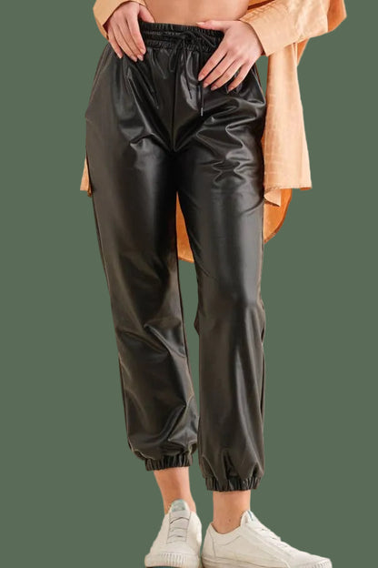 Faux Leather Jogger (Black)