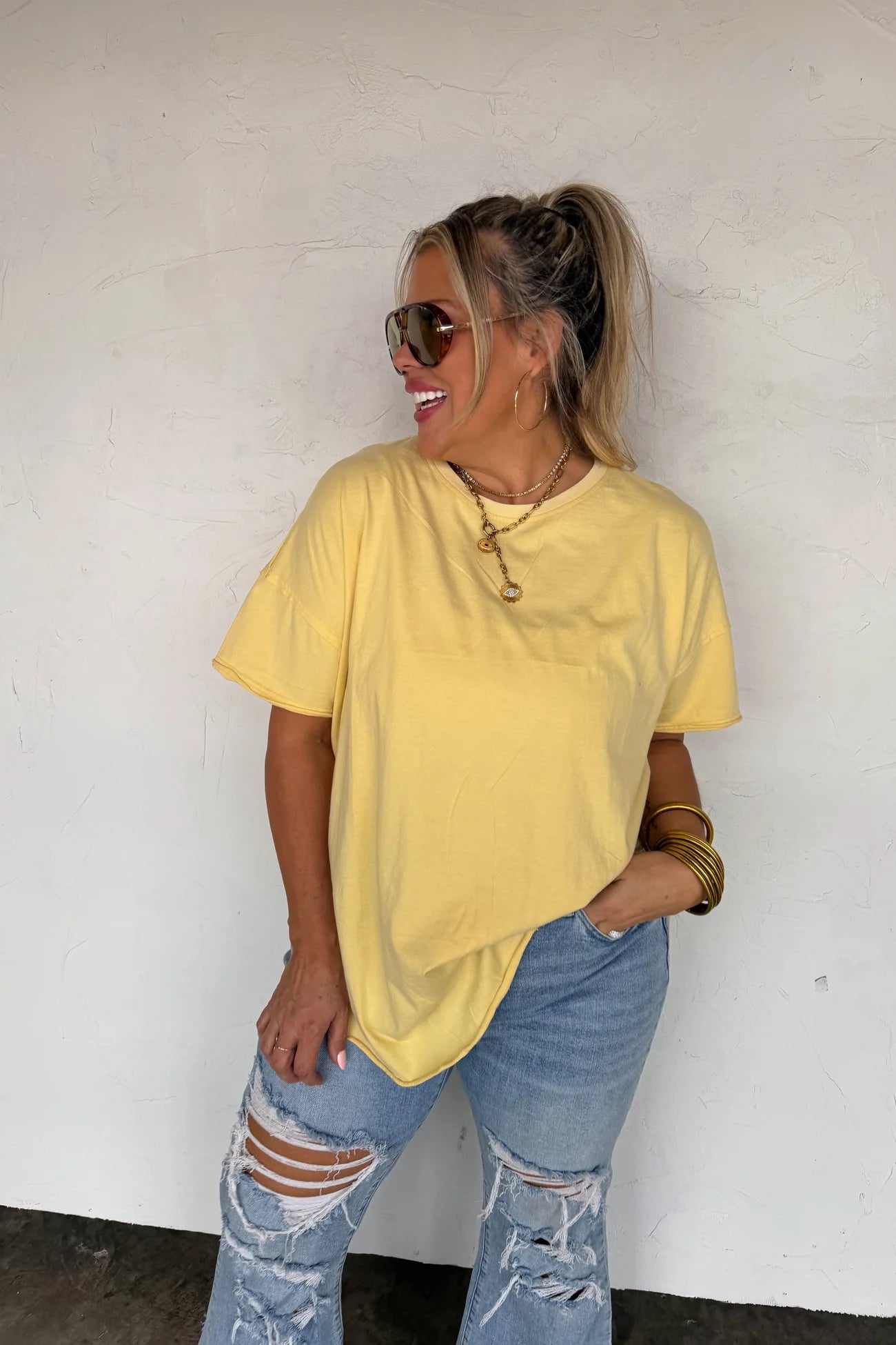 Joey Washed Cotton Boyfriend Tee (Butter Yellow)