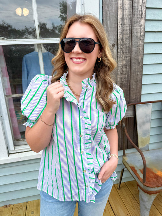 Green Ruffle Blouse