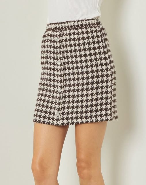 Kyra Houndstooth Mini Skirt ( Brown)