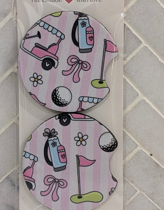 Pink Golf Cart Car Coasters