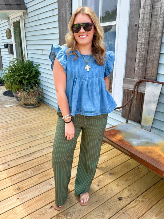 Falling In Pinstripe Pants (Olive)