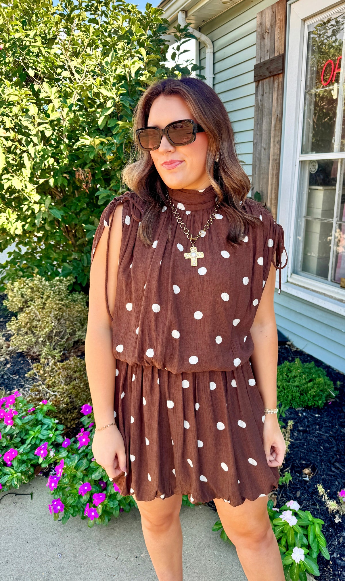 Polka Dot Bubble Dress (Brown)