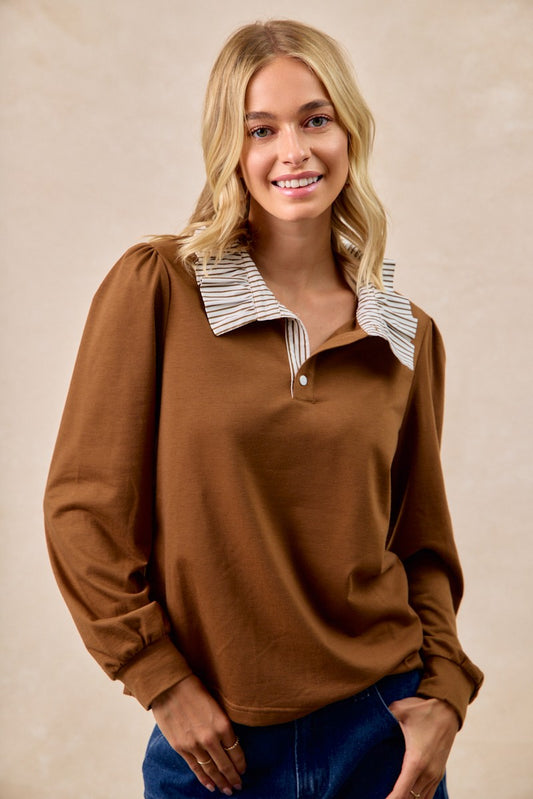 Chocolate Ruffle Neck Top
