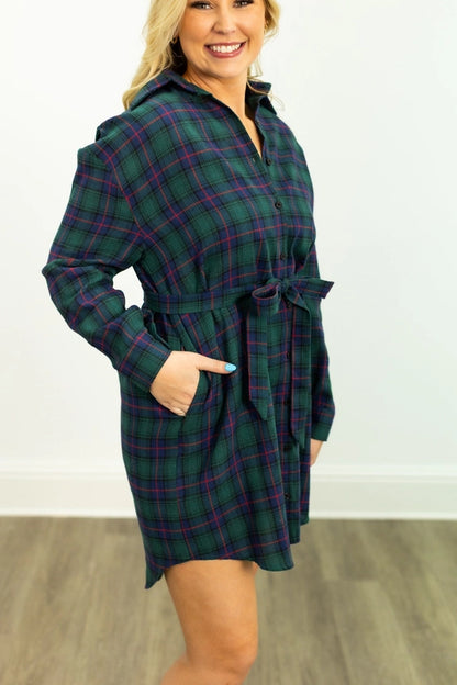 Gracie Plaid Shirt Dress (Green)